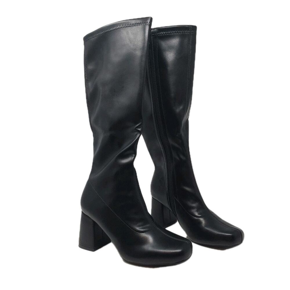 Dream Pairs Knee High Boots Black PU Block Heel Zip Womens US 6.5